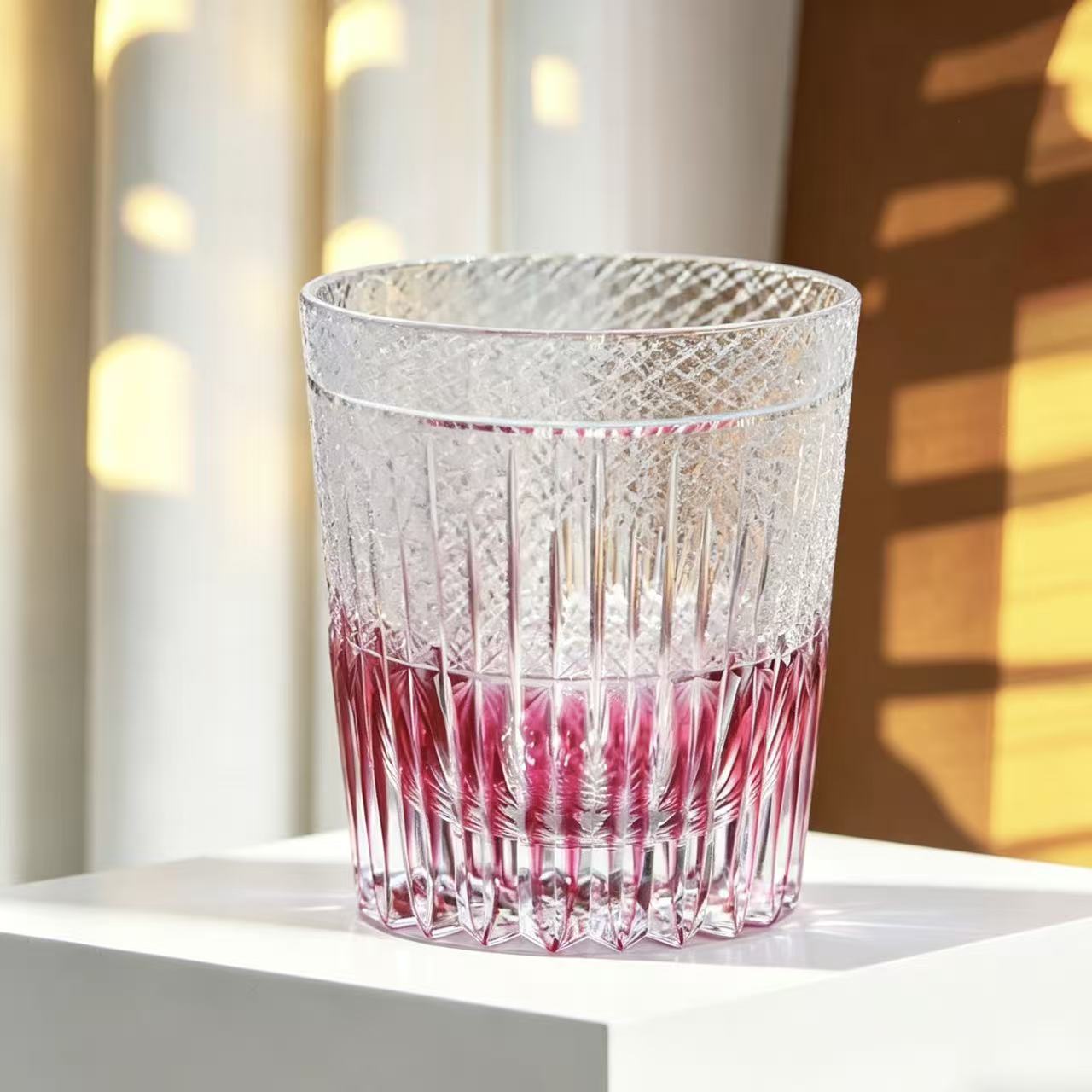 VSVEE Pink Gradient Edo Kiriko Whiskey Glass | Luxury Crystal Gift