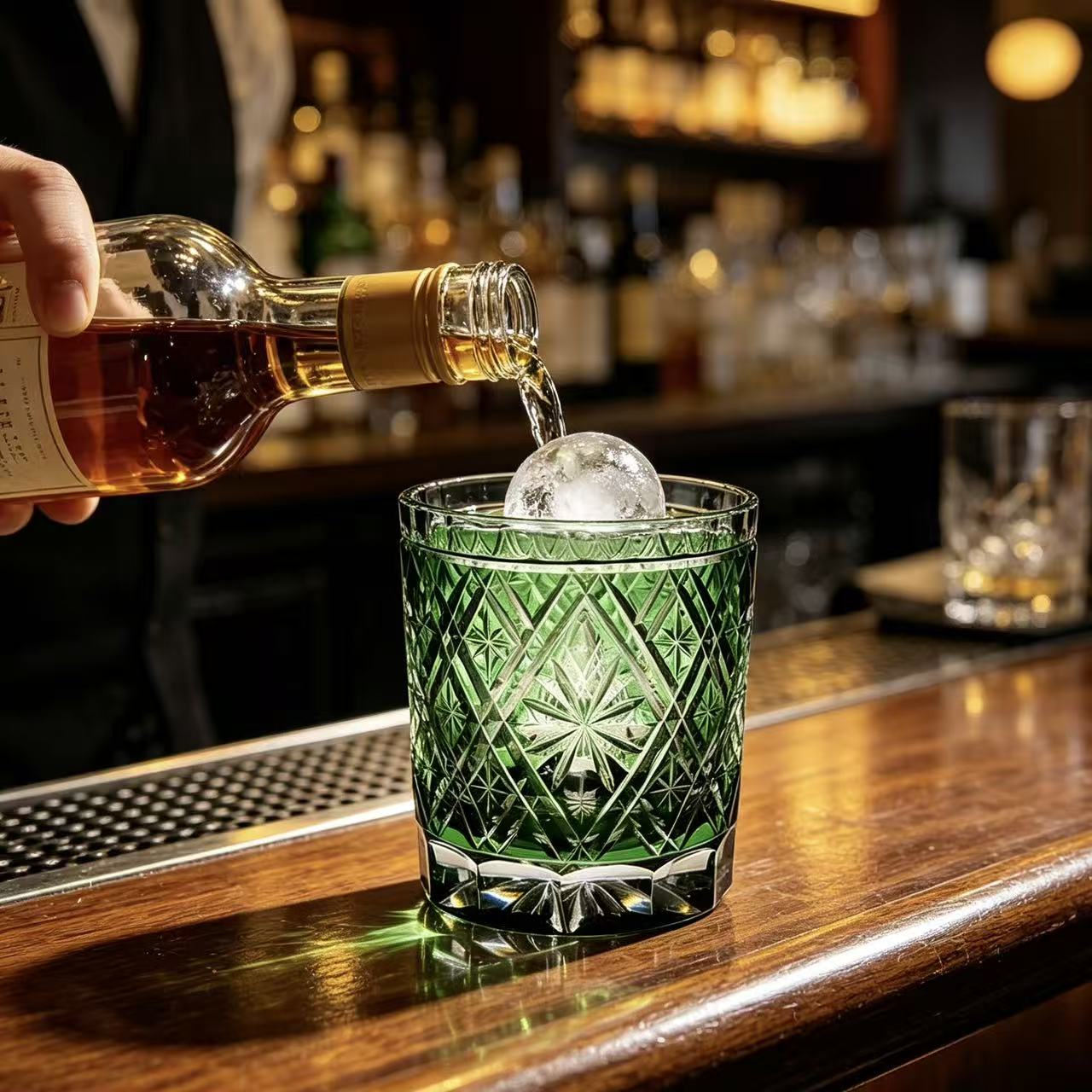 VSVEE Green Star-Cut Edo Kiriko Whiskey Glass | Handcrafted Collectible Tumbler