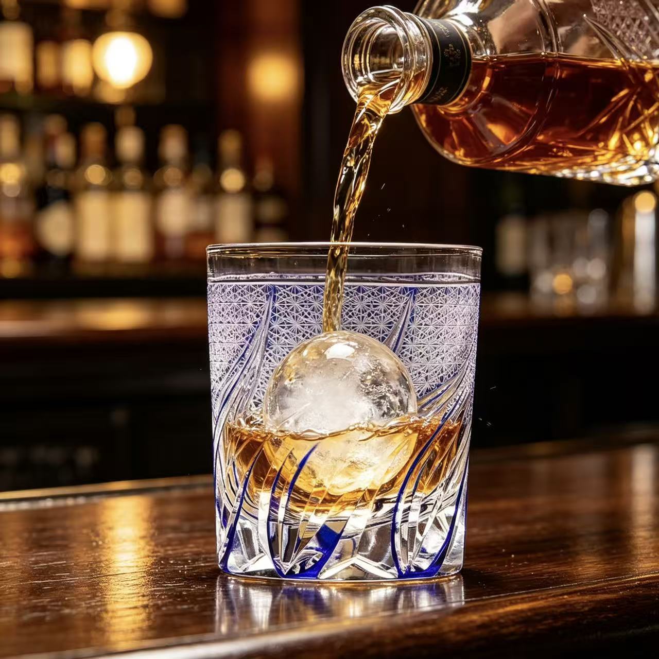 VSVEE Sapphire Flame Edo Kiriko Whiskey Glass | Luxury Crystal Gift