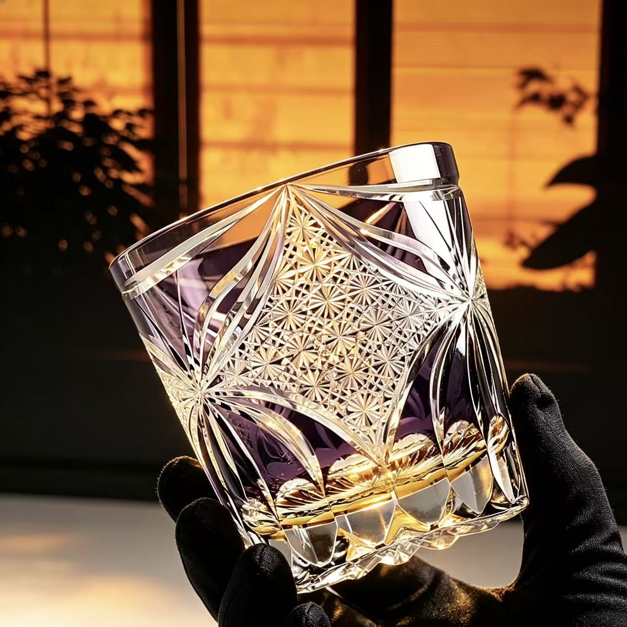 VSVEE Purple Butterfly Edo Kiriko Whiskey Glass | Luxury Crystal Gift