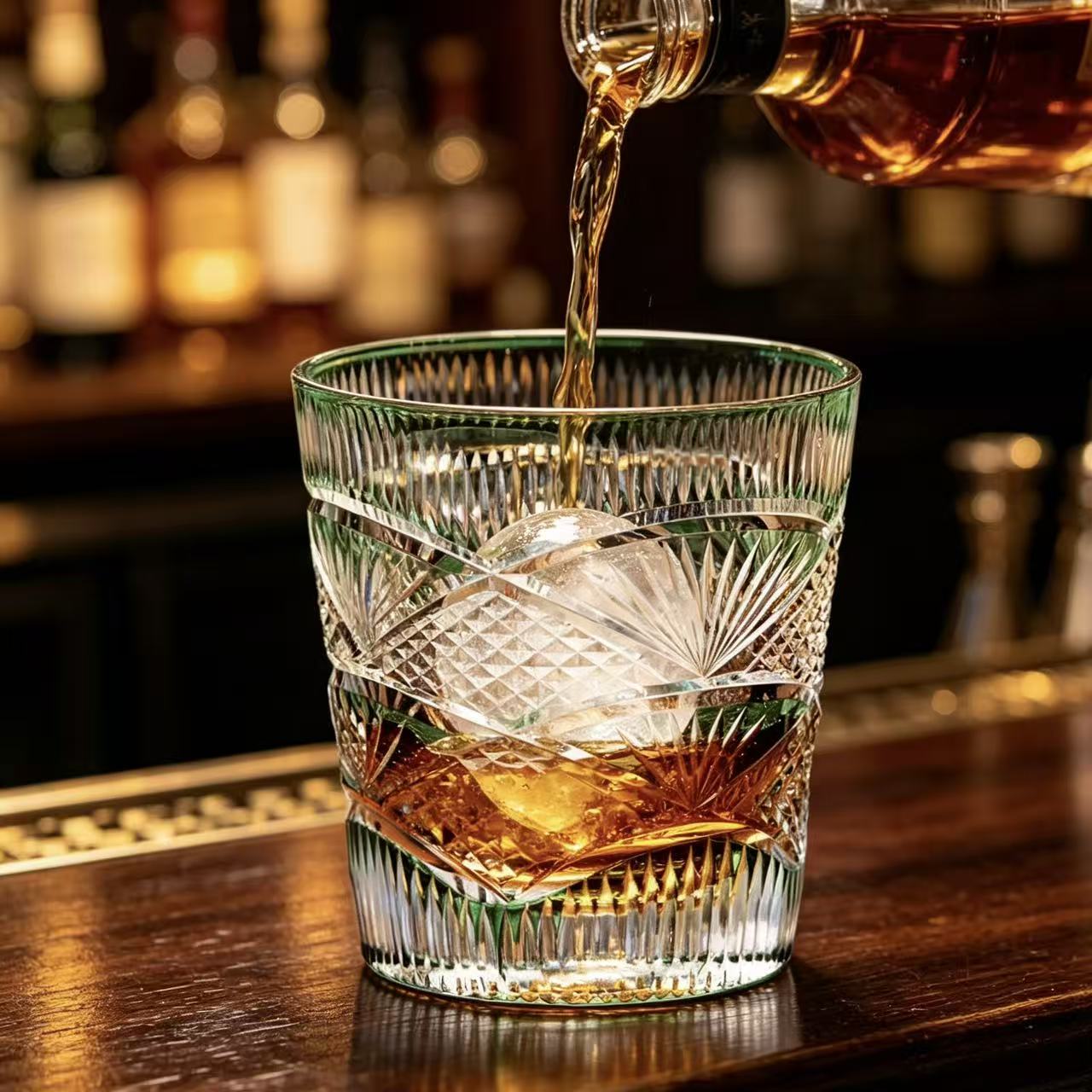 VSVEE Mint Green Edo Kiriko Whiskey Glass | Luxury Crystal Gift