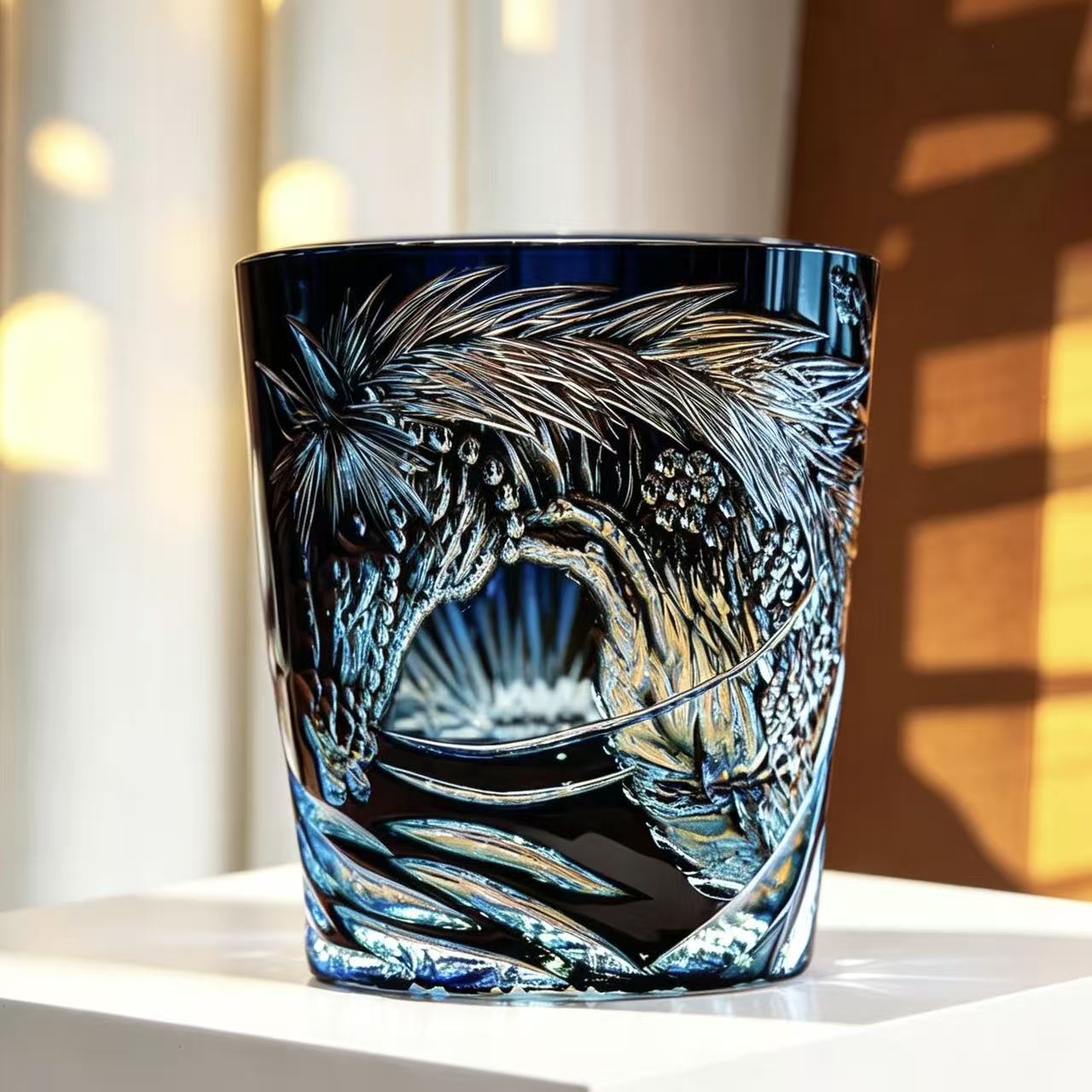 VSVEE Midnight Blue Pine Edo Kiriko Whiskey Glass | Luxury Crystal Gift