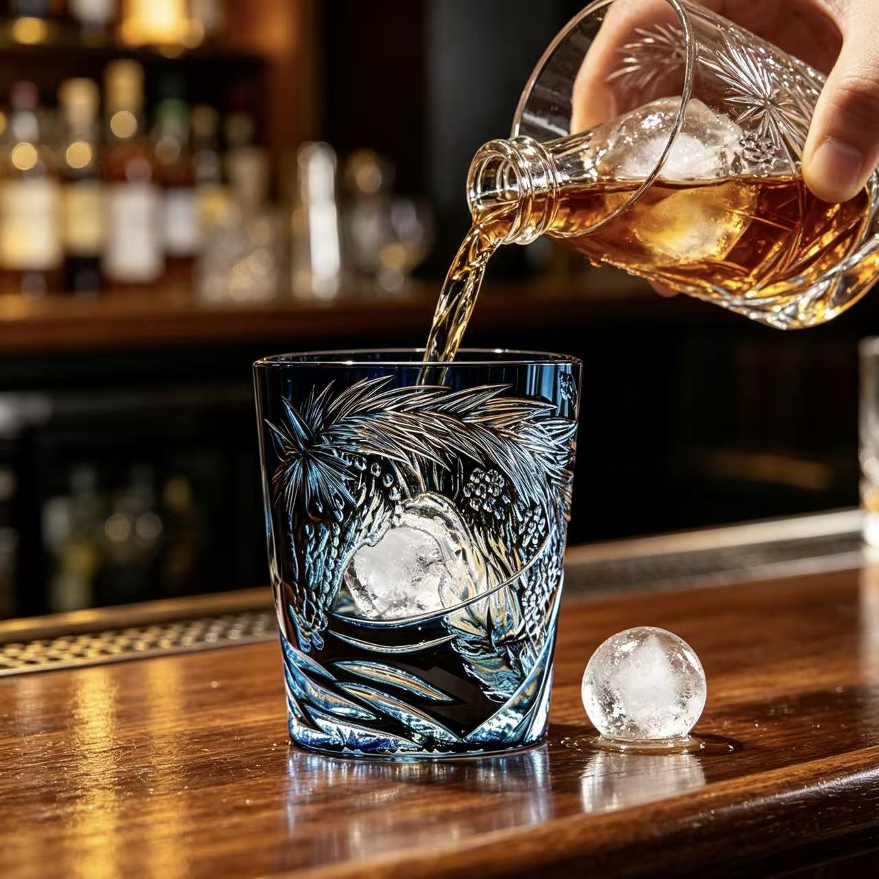 VSVEE Midnight Blue Pine Edo Kiriko Whiskey Glass | Luxury Crystal Gift