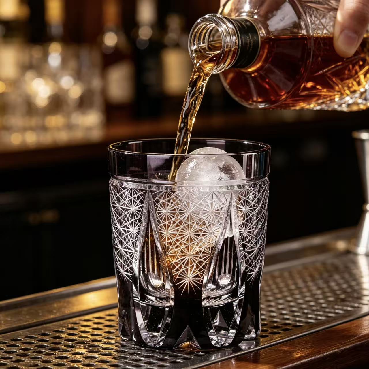VSVEE Black Onyx Edo Kiriko Whiskey Glass | Luxury Crystal Gift