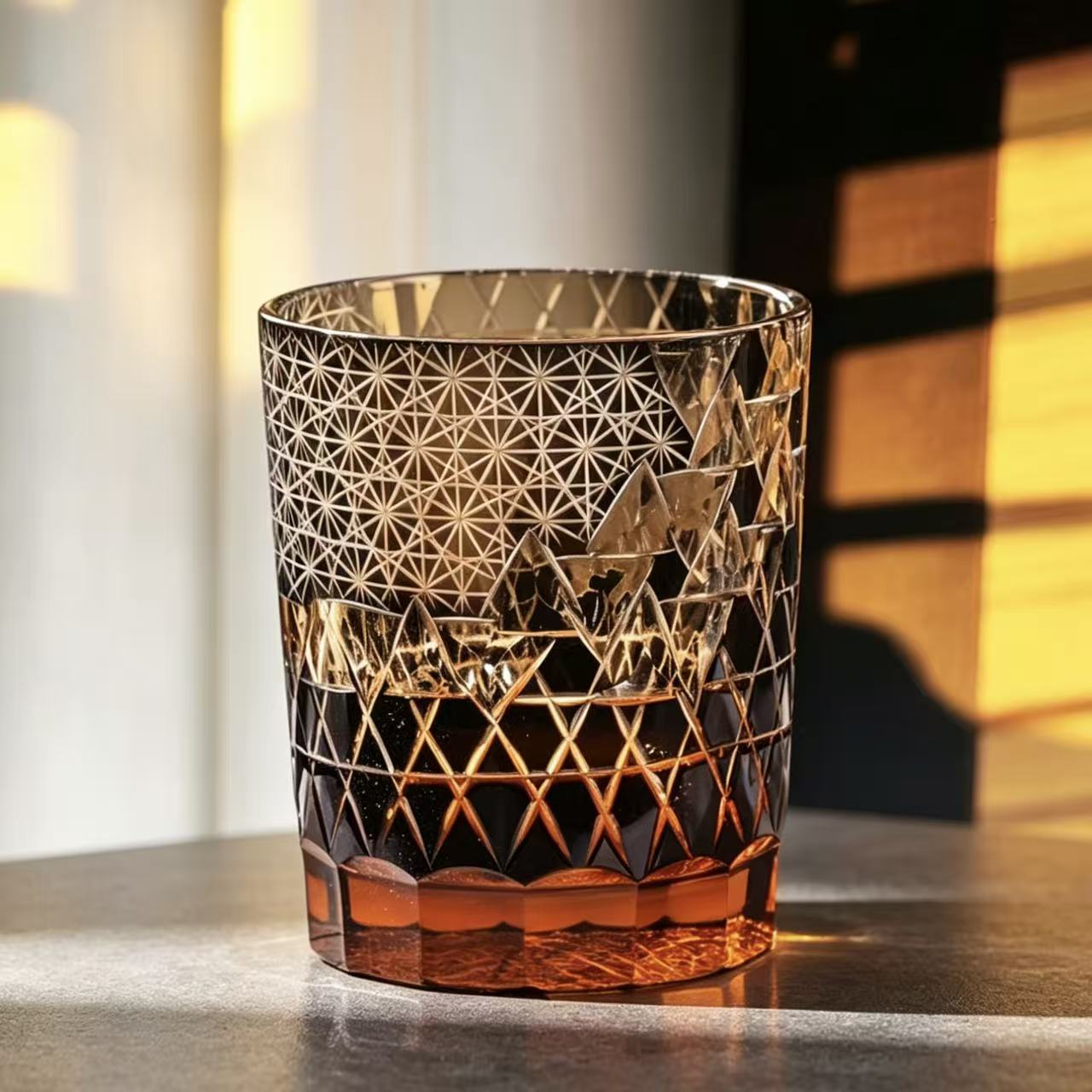VSVEE Amber Mountain Edo Kiriko Whiskey Glass | Luxury Crystal Gift