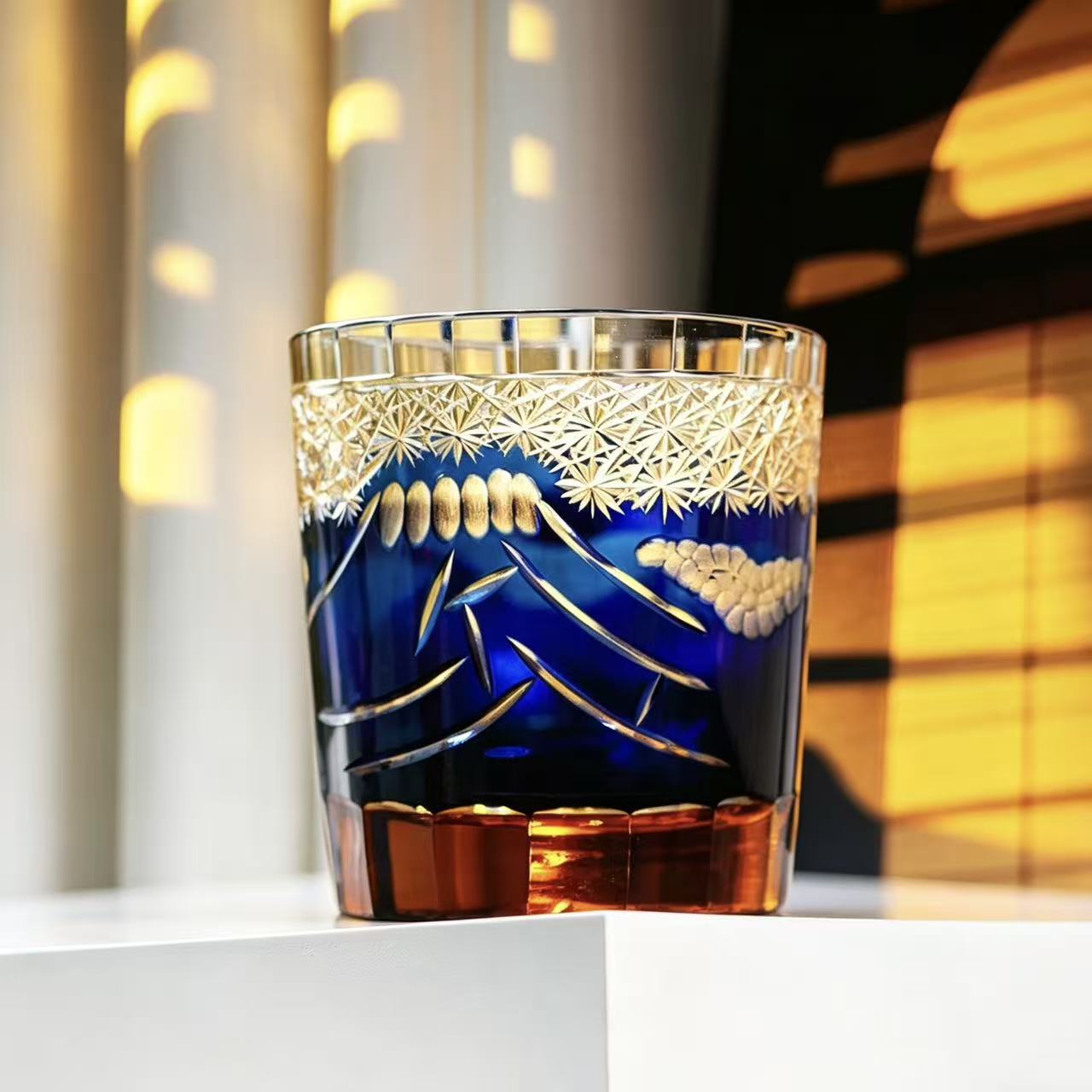 VSVEE Sapphire Fuji Edo Kiriko Whiskey Glass | Luxury Crystal Gift