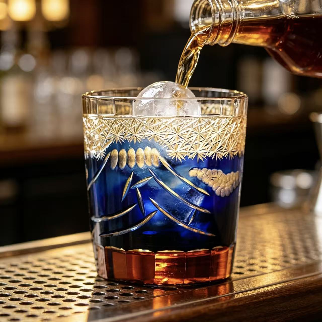 VSVEE Sapphire Fuji Edo Kiriko Whiskey Glass | Luxury Crystal Gift
