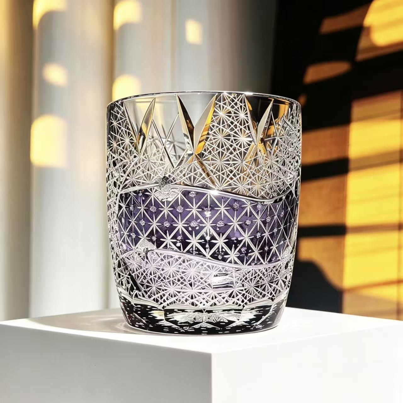 VSVEE Purple Triple Star Edo Kiriko Whiskey Glass | Luxury Crystal Gift