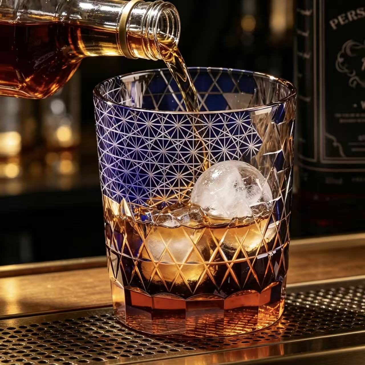 VSVEE Sapphire Amber Mountain Edo Kiriko Whiskey Glass | Luxury Crystal Gift