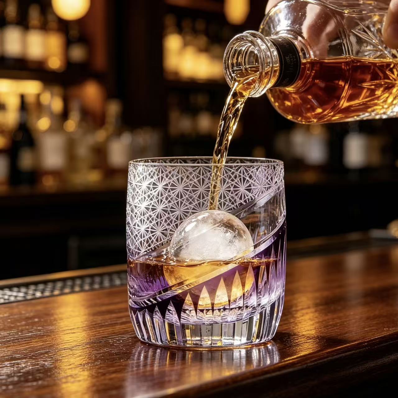 VSVEE Purple Gradient Edo Kiriko Whiskey Glass | Handcrafted Crystal Gift