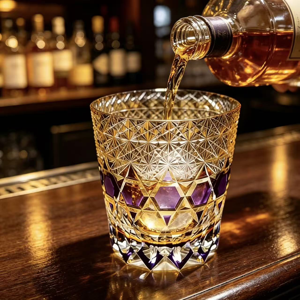 VSVEE Purple Gold Edo Kiriko Whiskey Glass | Luxury Hand Cut Crystal Gift