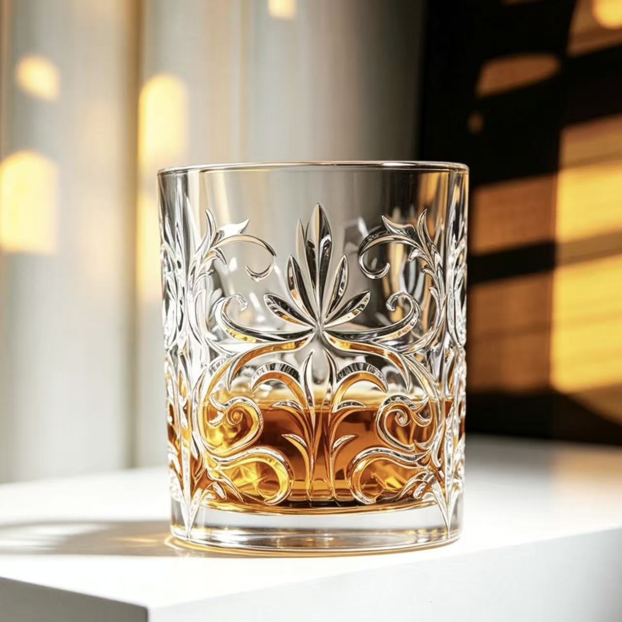 VSVEE Clear Floral Scroll Edo Kiriko Whiskey Glass | Luxury Crystal Gift