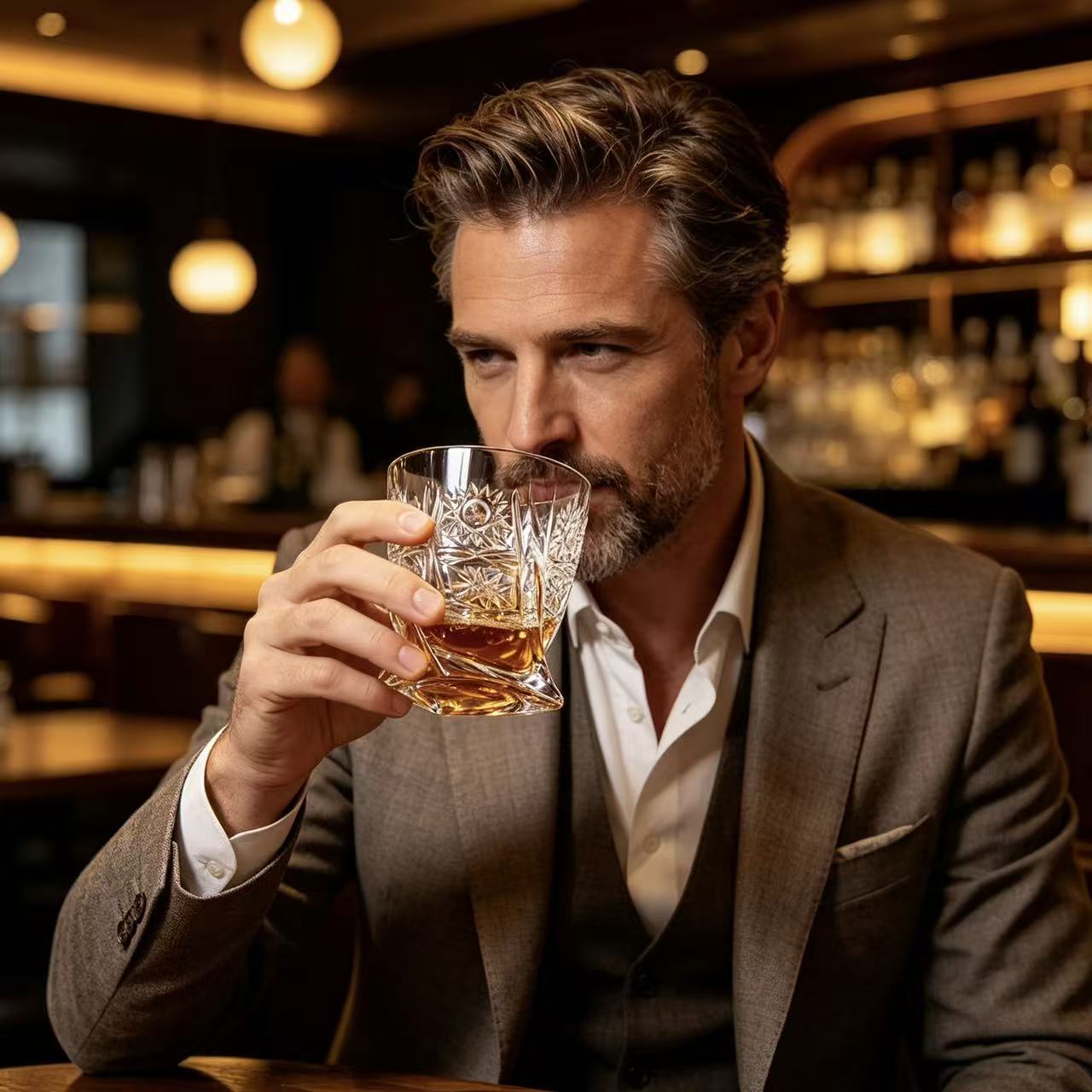 VSVEE Clear Star Grid  Whiskey Glass | Luxury Handmade Gift