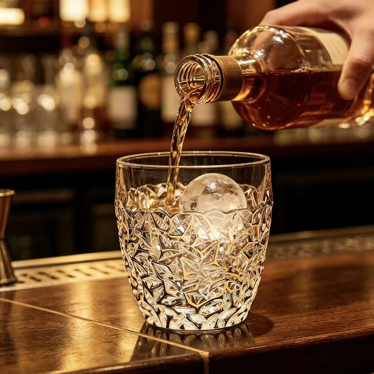 VSVEE Clear Leaf Vein Whiskey Glass | Luxury Handmade Gift