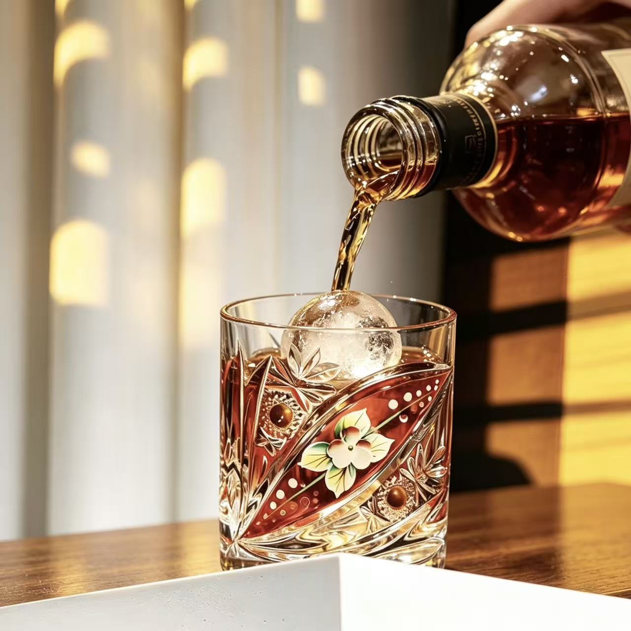VSVEE Clear Enamel Floral  Whiskey Glass | Luxury Handmade Gift