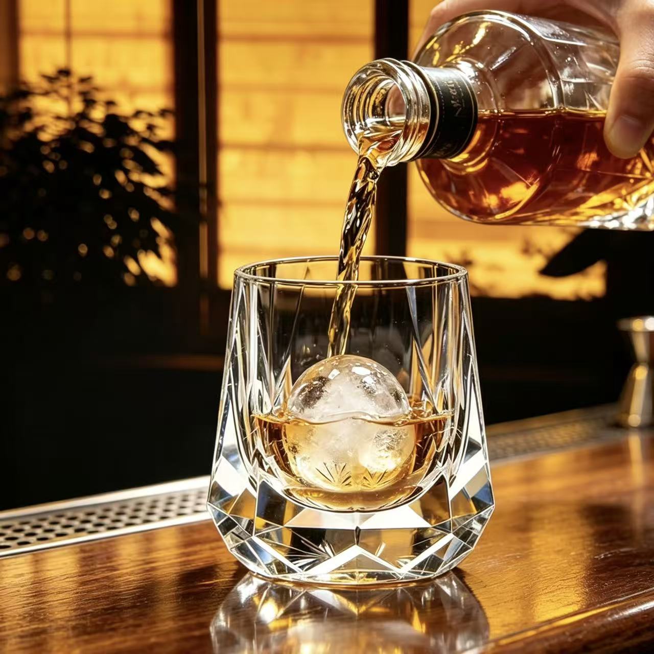 VSVEE Clear Geometric Crystal Whiskey Glass | Luxury Hand Cut Tumbler