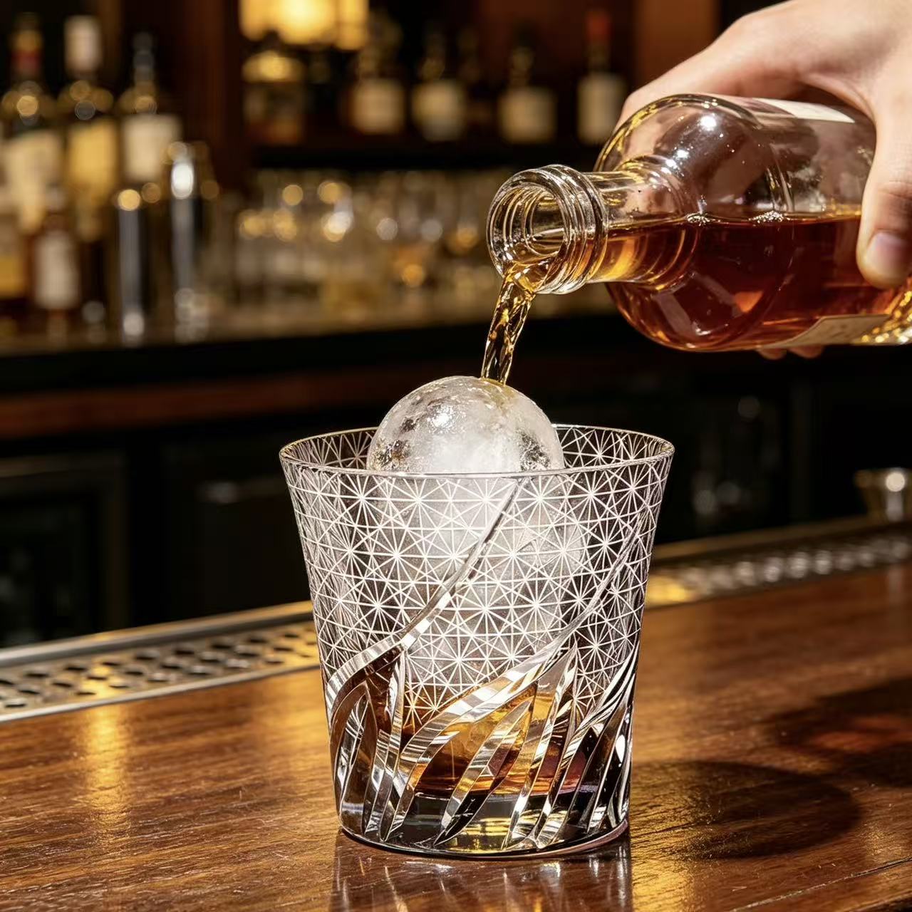 VSVEE Purple Wave Edo Kiriko Whiskey Glass | Luxury Hand Cut Crystal Tumbler