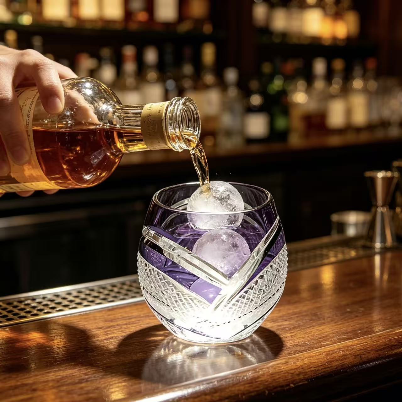 VSVEE Purple Edo Kiriko Whiskey Glass | Luxury Hand Cut Crystal Tumbler