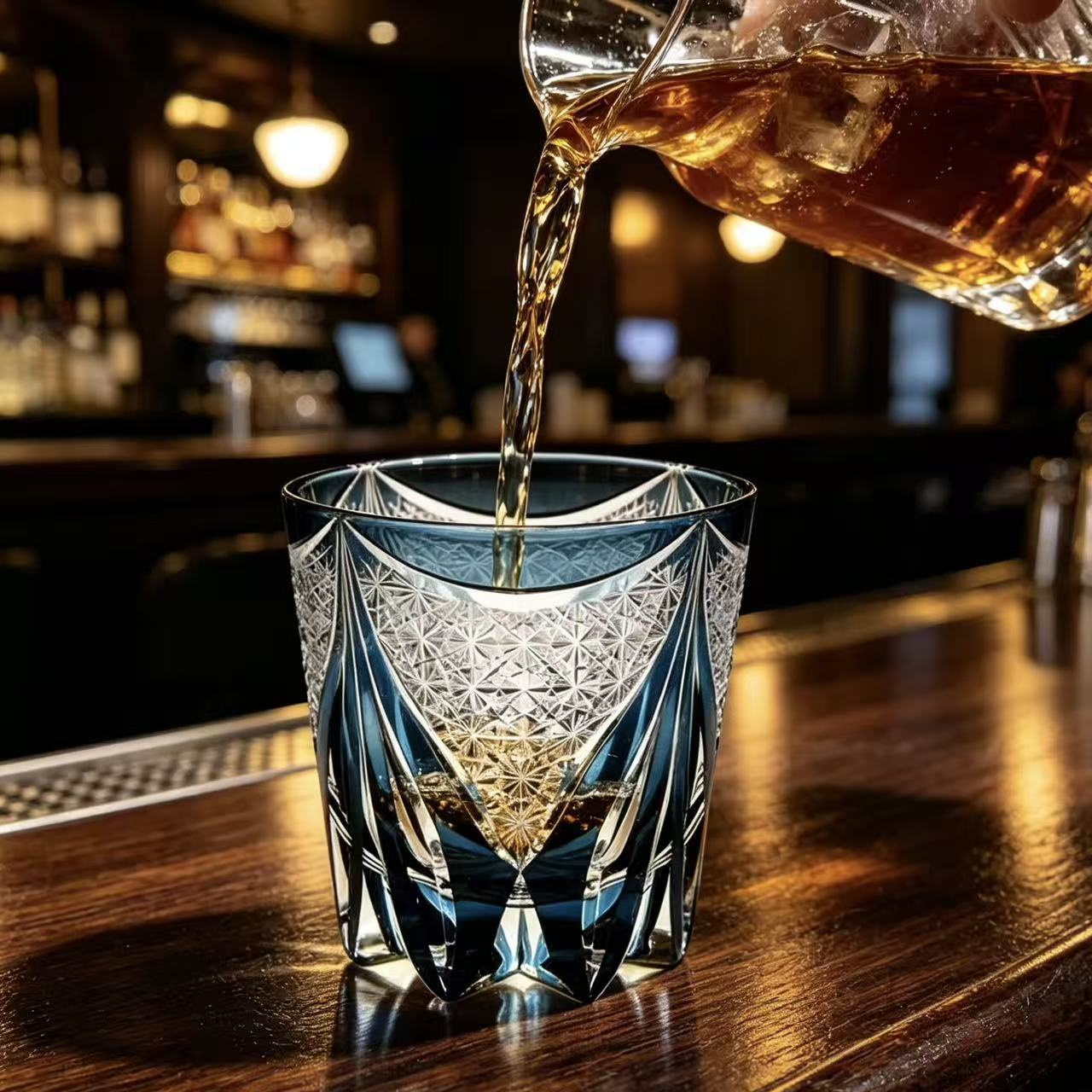VSVEE Blue Drop Edo Kiriko Whiskey Glass | Luxury Hand Cut Crystal Tumbler