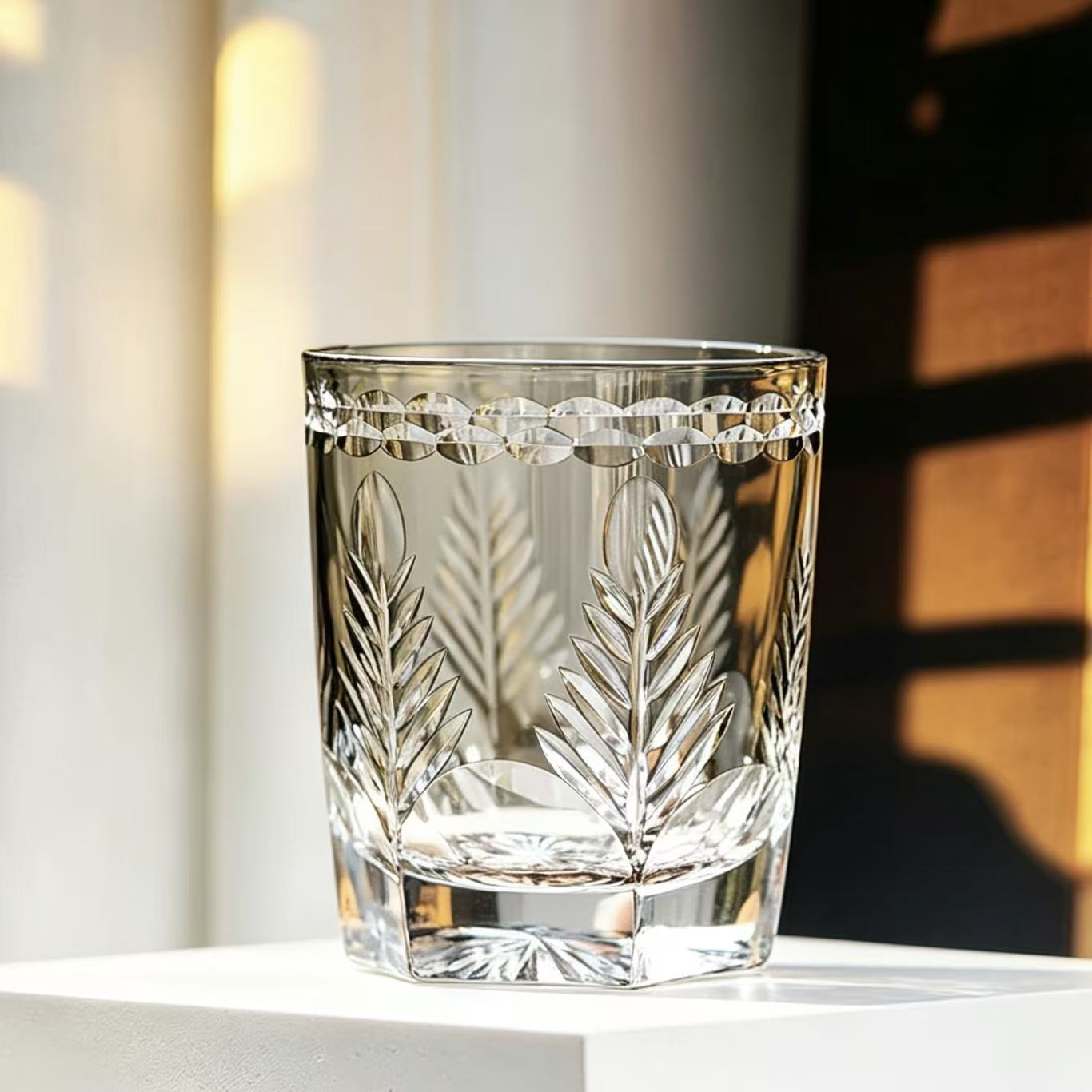 VSVEE Clear Laurel Leaf Edo Kiriko Whiskey Glass | Luxury Crystal Gift