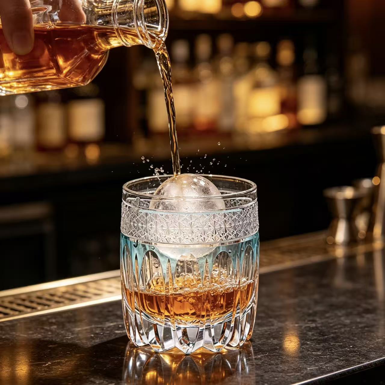 VSVEE Light Blue Two-Tier Edo Kiriko Whiskey Glass | Luxury Crystal Gift