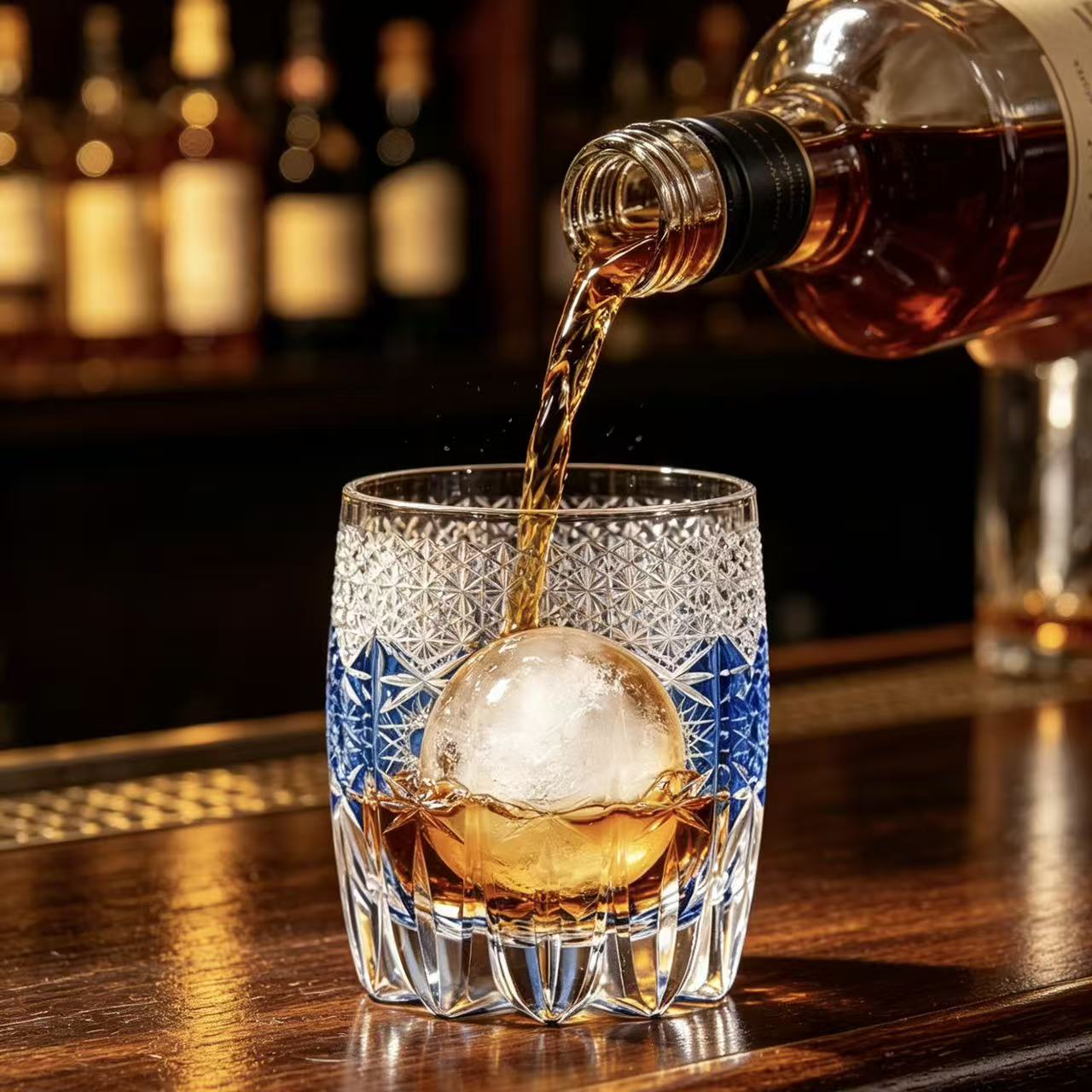 VSVEE Sapphire Sunburst Edo Kiriko Whiskey Glass | Luxury Crystal Gift