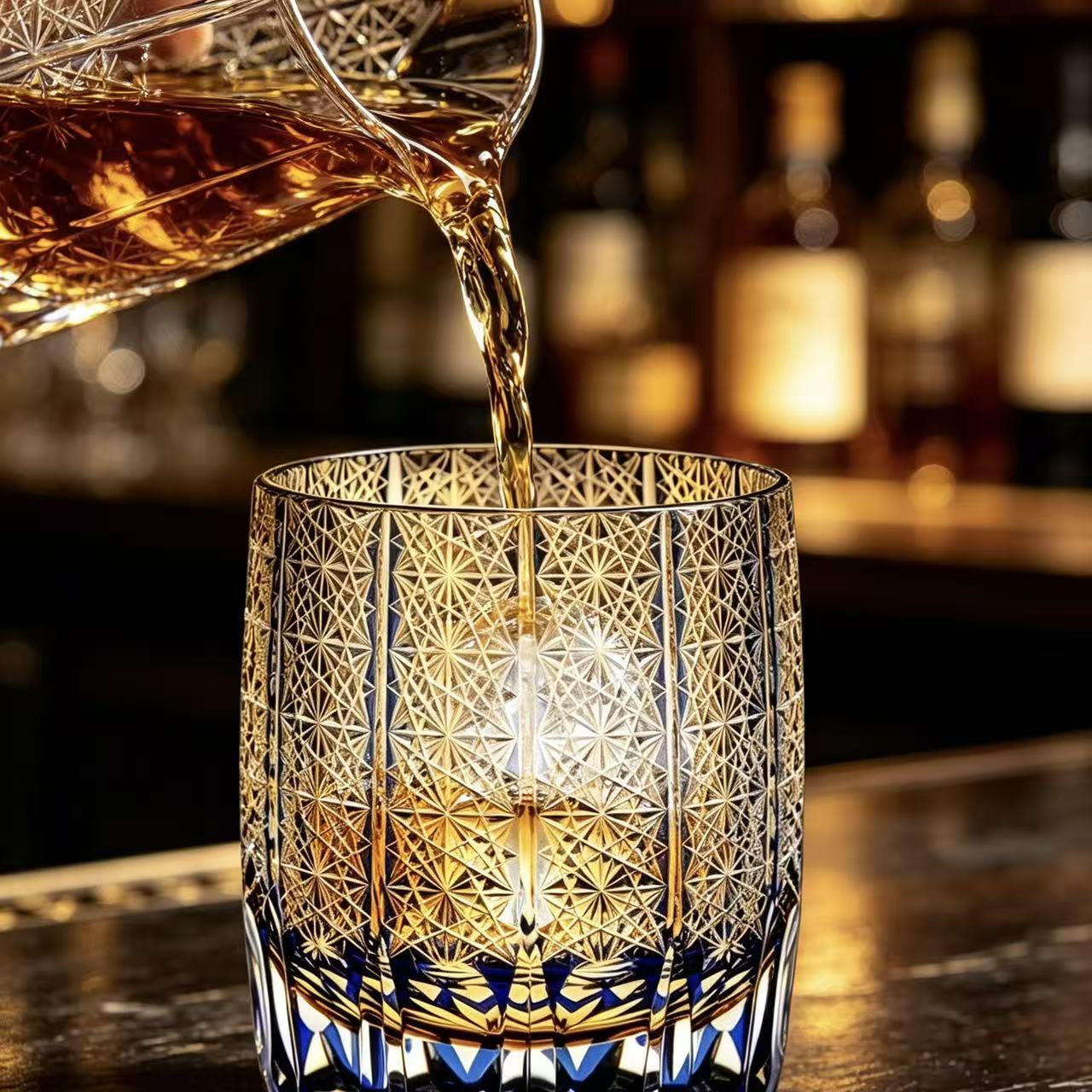 VSVEE Sapphire Vertical Starburst Edo Kiriko Whiskey Glass | Luxury Crystal Gift