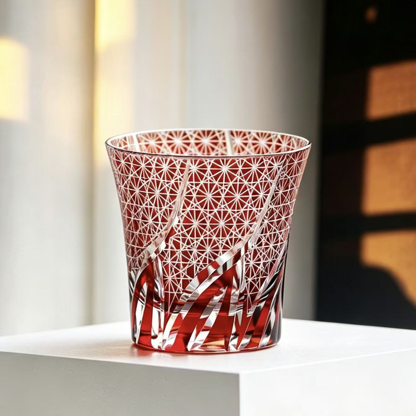 VSVEE Ocean Blue Crossed Starburst Crystal Whiskey Glass | Luxury Gift