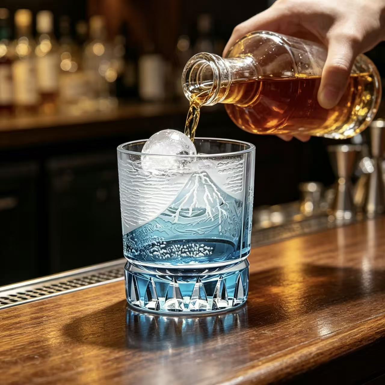 VSVEE Blue Mount Fuji Edo Kiriko Whiskey Glass | Luxury Crystal Gift