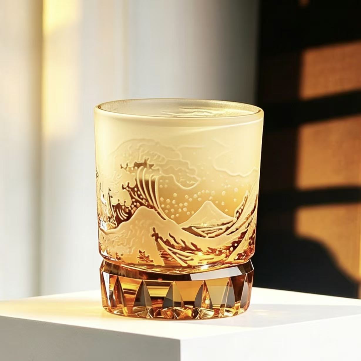 VSVEE Blue Mount Fuji Edo Kiriko Whiskey Glass | Luxury Crystal Gift