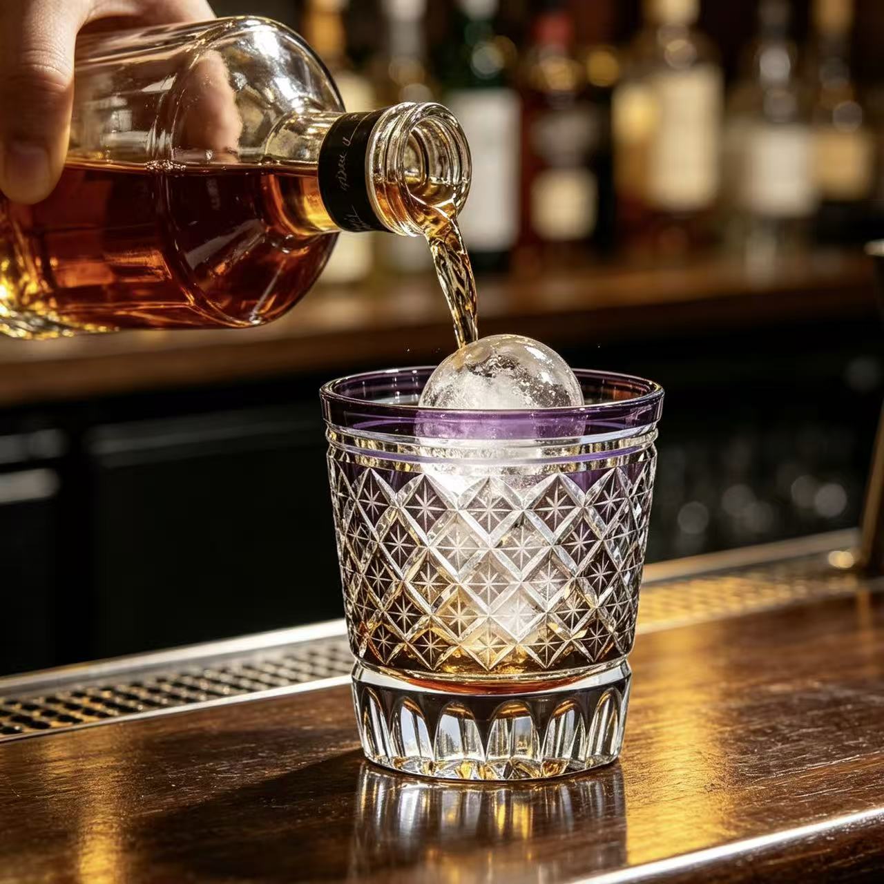 VSVEE Purple Starburst Two-Tier Edo Kiriko Whiskey Glass | Luxury Crystal Gift