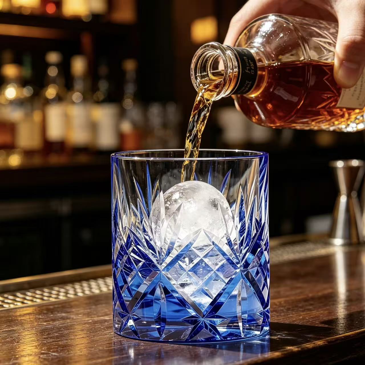VSVEE Sapphire Starburst Edo Kiriko Whiskey Glass | Luxury Crystal 