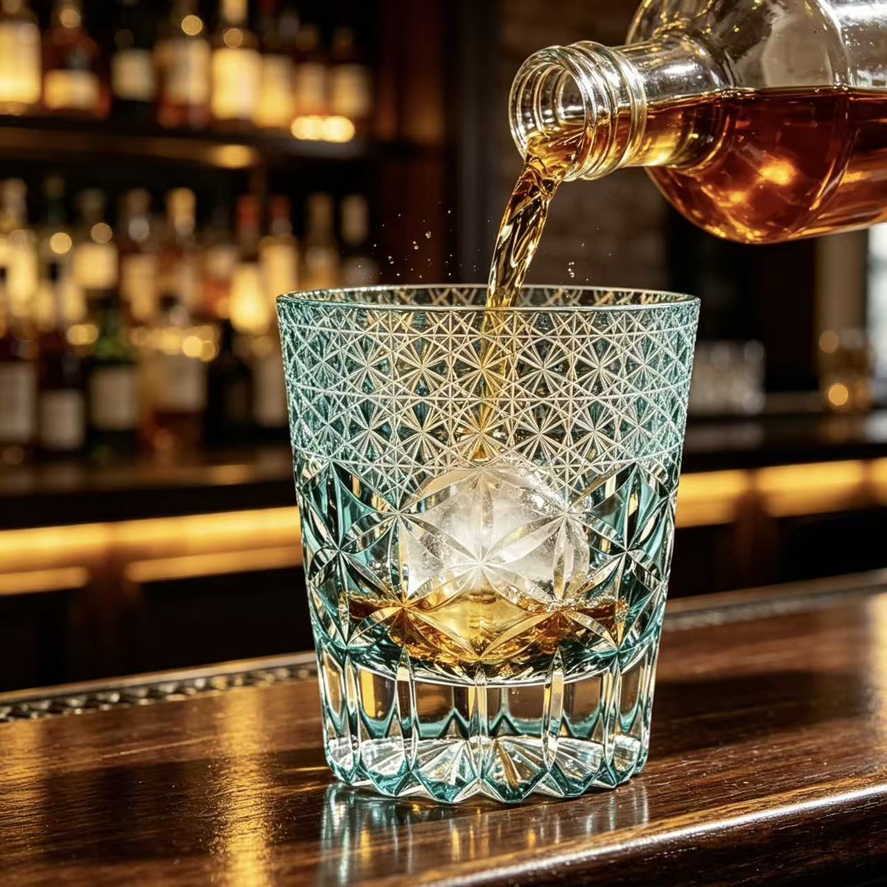 VSVEE Turquoise Starburst Edo Kiriko Whiskey Glass | Luxury Crystal Gift