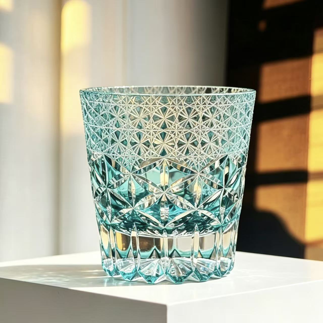 VSVEE Turquoise Starburst Edo Kiriko Whiskey Glass | Luxury Crystal Gift