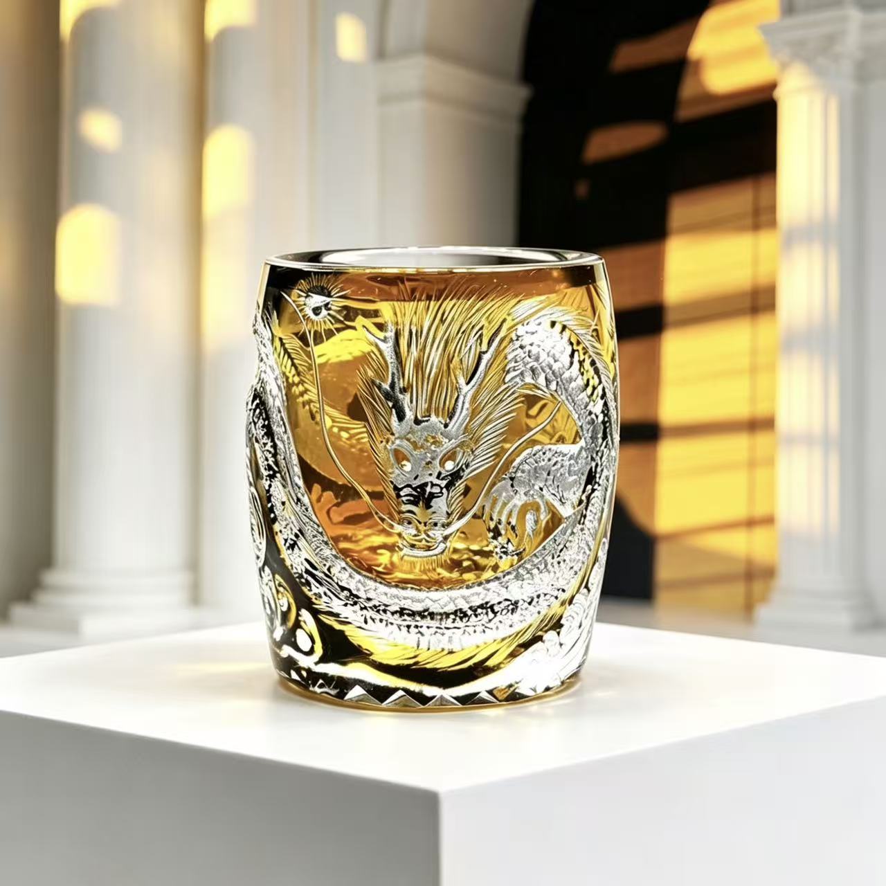 VSVEE Amber Dragon Edo Kiriko Whiskey Glass | Luxury Crystal Gift