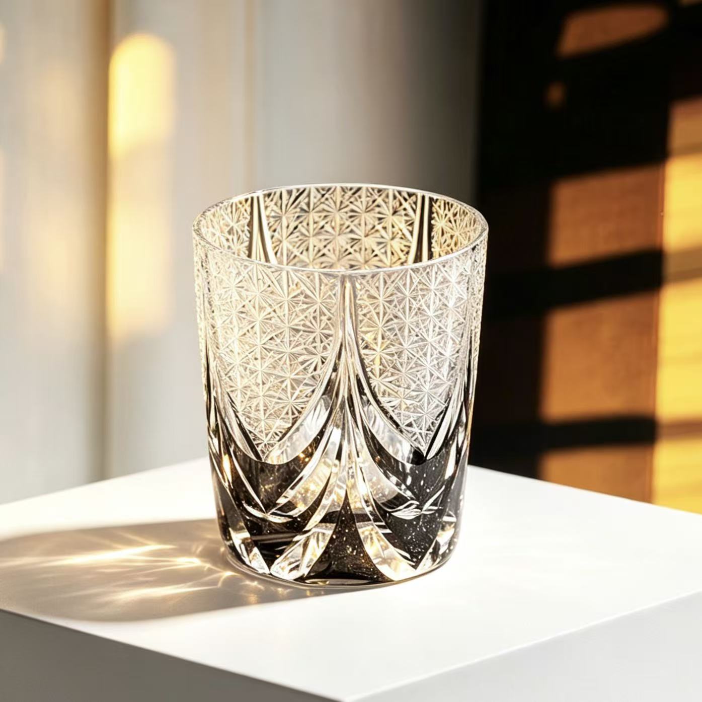 VSVEE Black & Clear Two-Tone Starburst Edo Kiriko Whiskey Glass | Luxury Crystal Gift