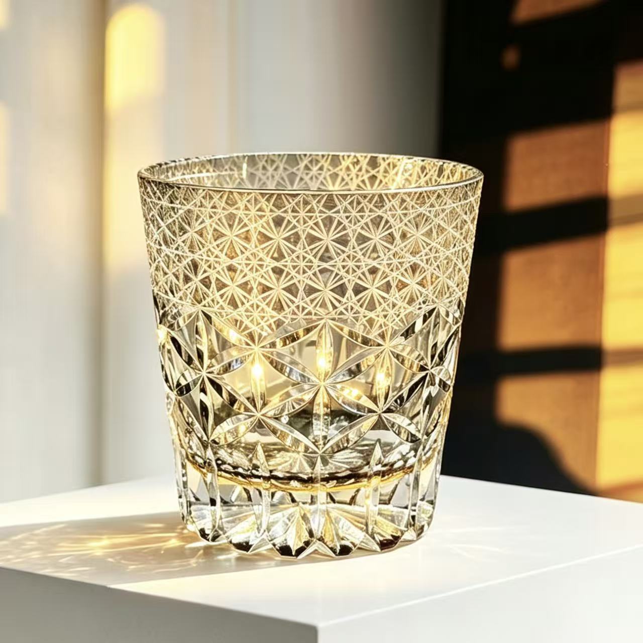 VSVEE Amber Starburst Edo Kiriko Whiskey Glass | Luxury Crystal Gift