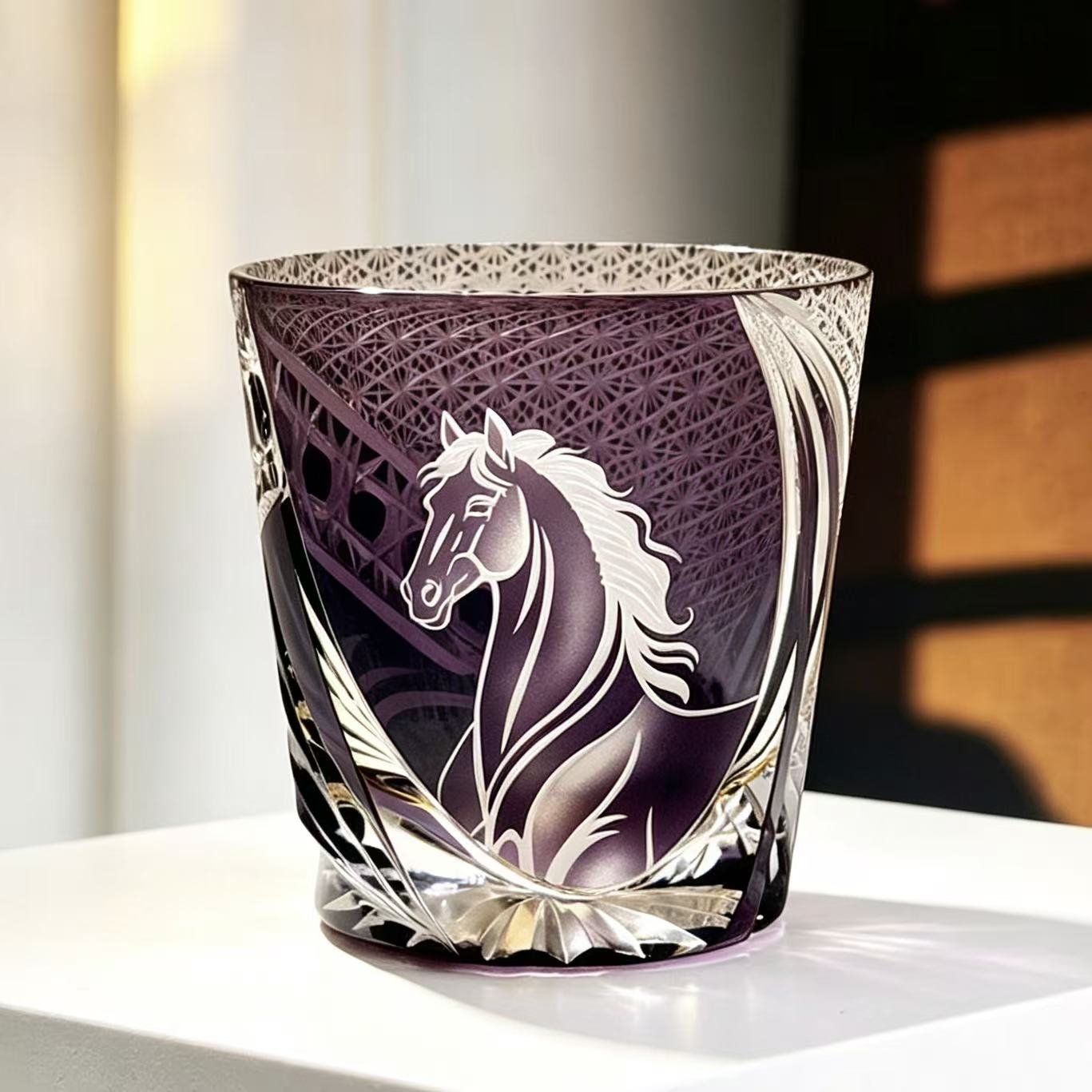 VSVEE Purple Horse Edo Kiriko Whiskey Glass | Luxury Crystal Gift