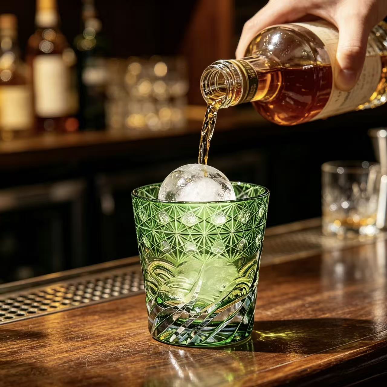 VSVEE Green Two-Tone Starburst Edo Kiriko Whiskey Glass | Luxury Crystal Gift