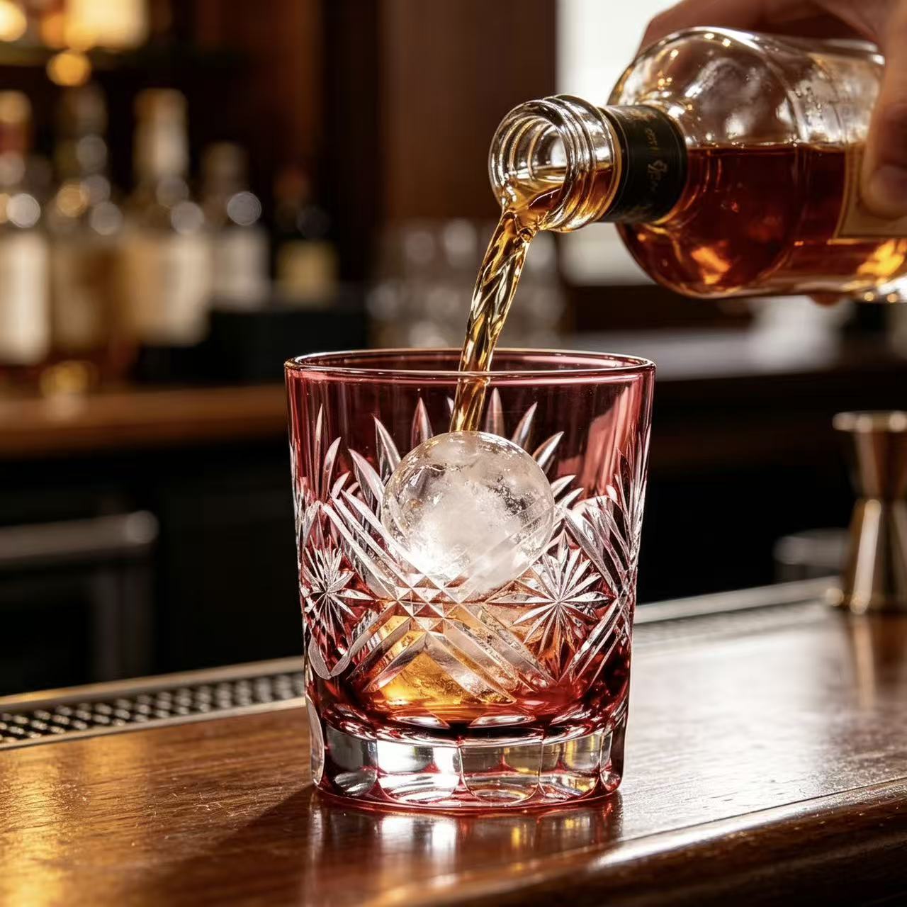 VSVEE Red Radiant Starburst Edo Kiriko Whiskey Glass | Luxury Crystal Gift