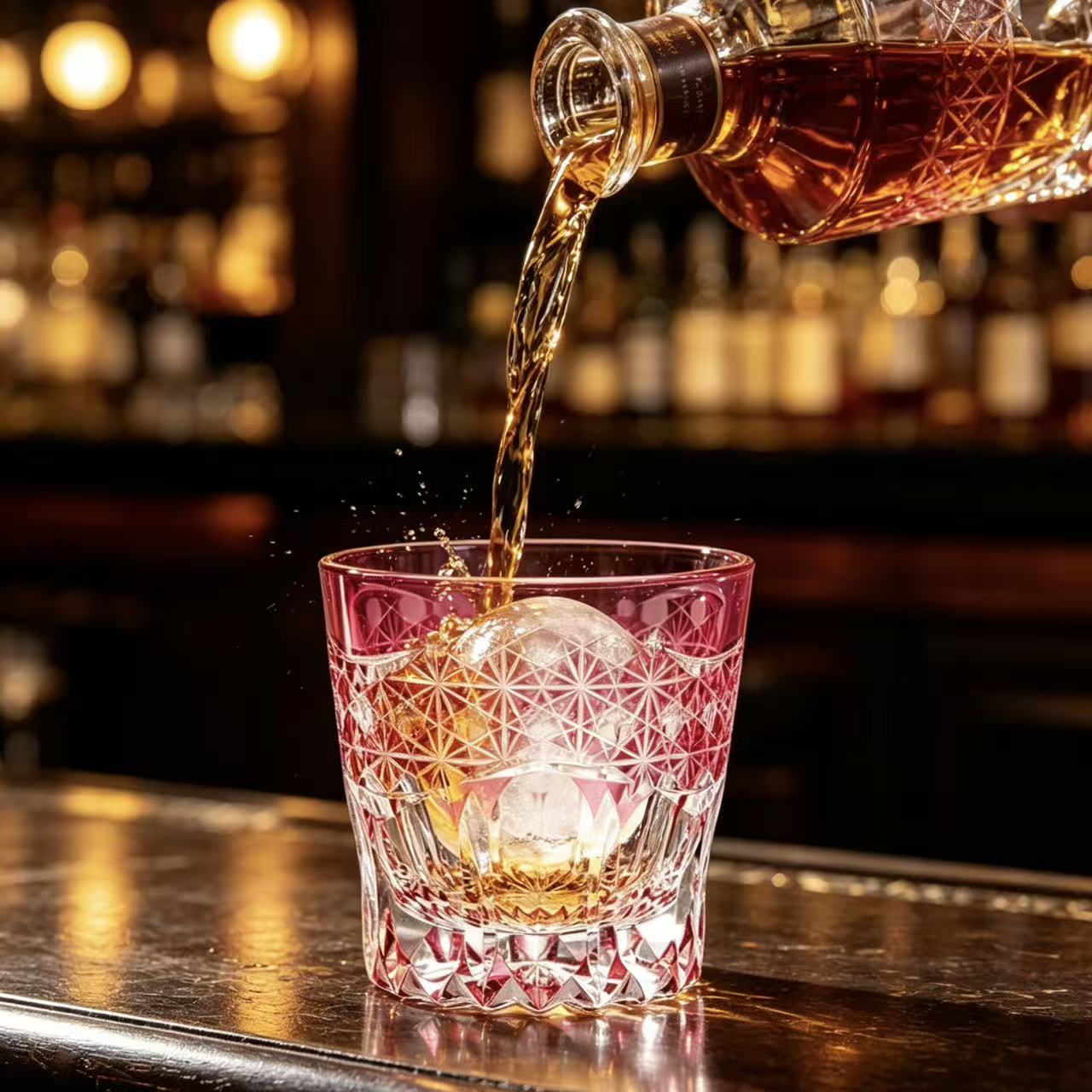 VSVEE Pink Starburst Two-Tone Edo Kiriko Whiskey Glass | Luxury Crystal Gift