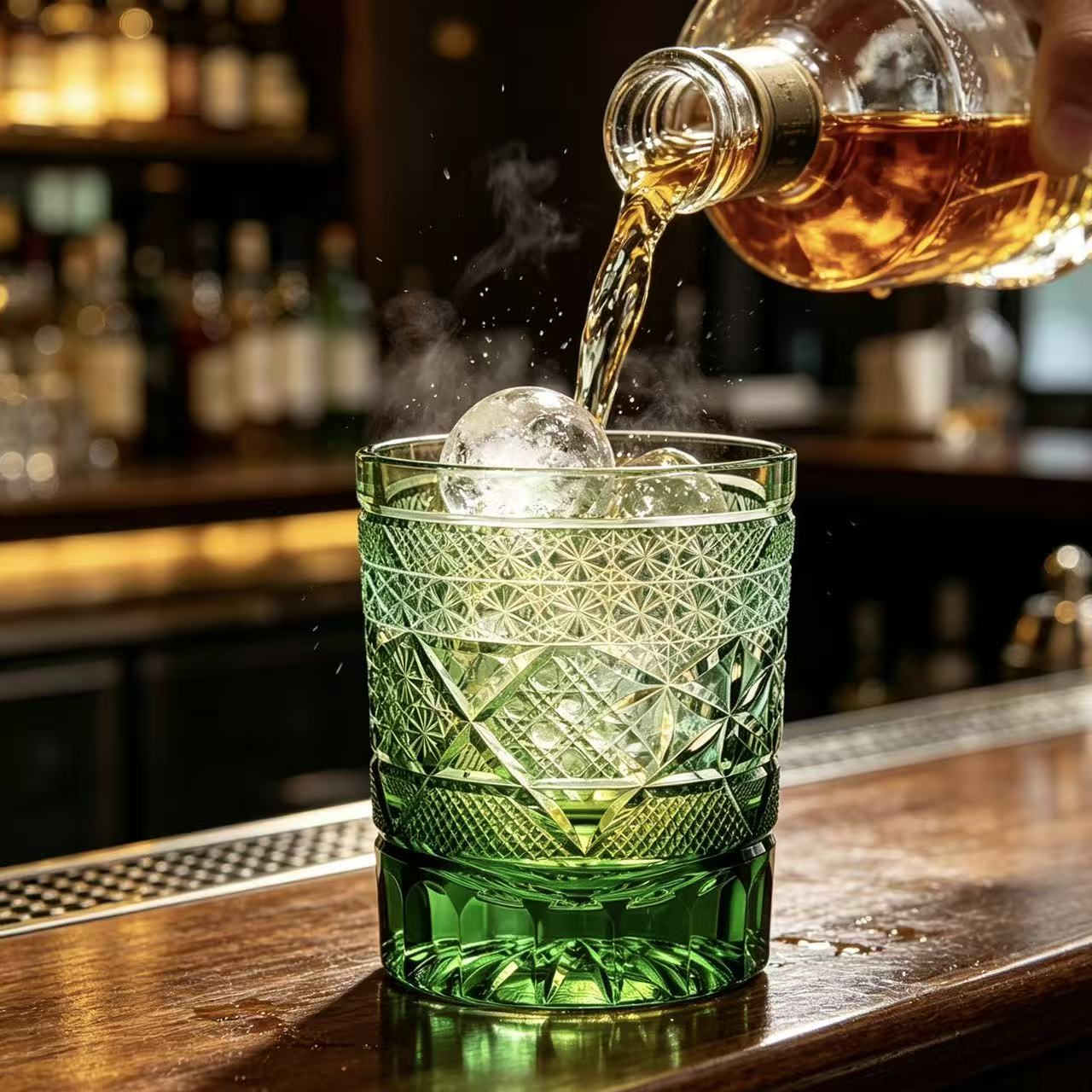 VSVEE Emerald Green Tiered Edo Kiriko Whiskey Glass | Luxury Crystal Gift