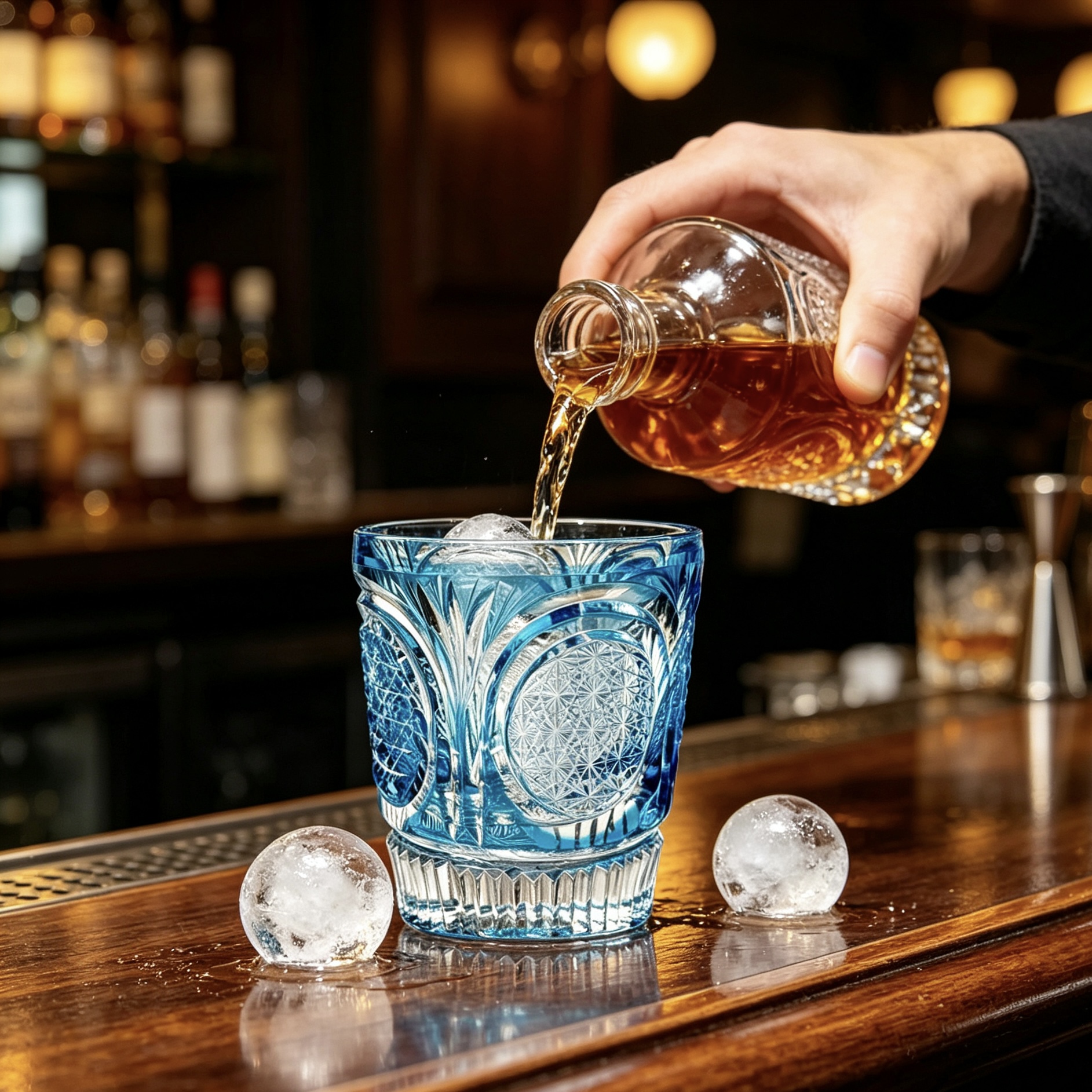 VSVEE Light Blue Starburst Medallion Hand-Cut Whiskey Glass | Luxury Gift