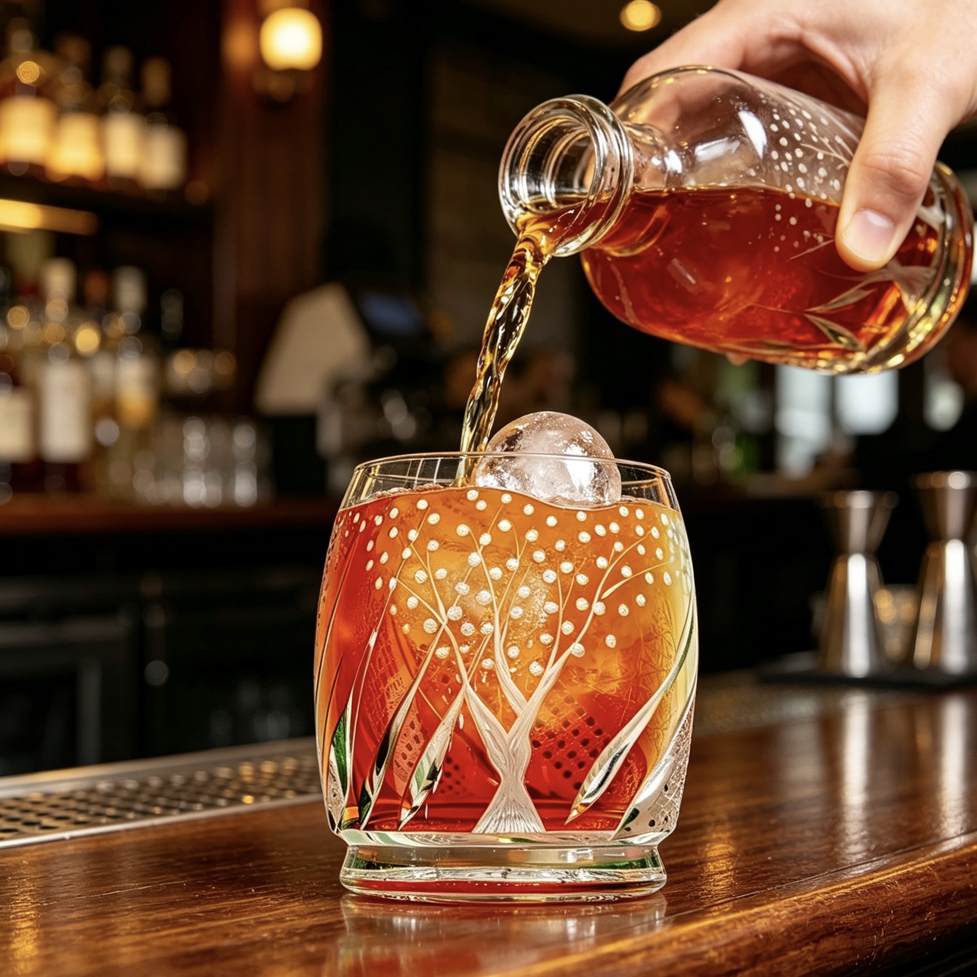VSVEE Amber & Red Tree of Life Hand-Cut Whiskey Glass | Luxury Gift