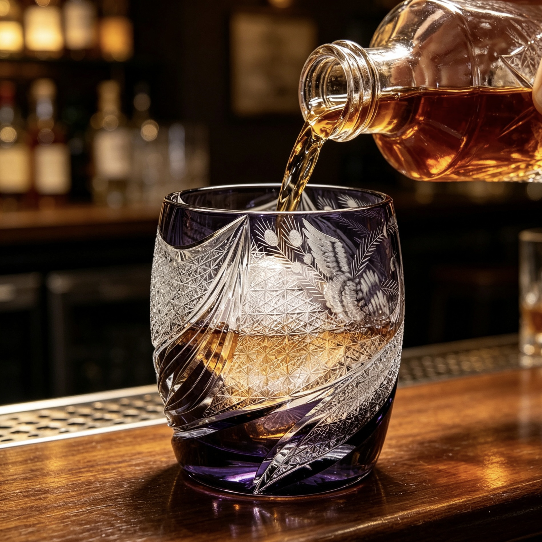 VSVEE Cobalt Blue Peacock Hand-Cut Whiskey Glass | Luxury Gift