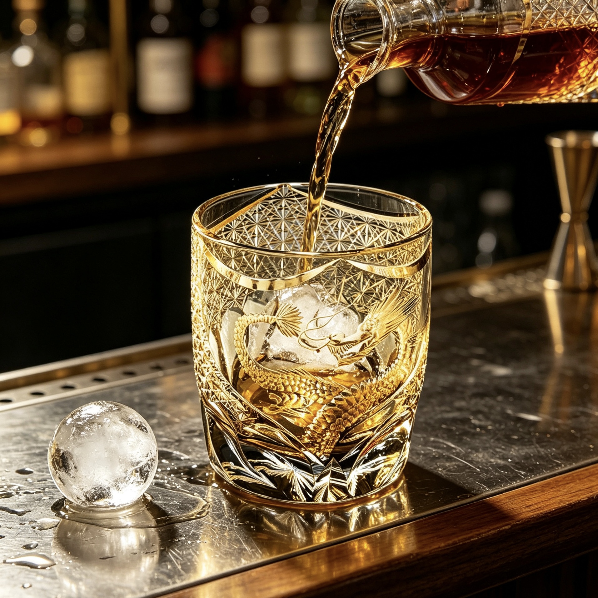 VSVEE Amber Golden Dragon Hand-Cut Whiskey Glass | Luxury Gift