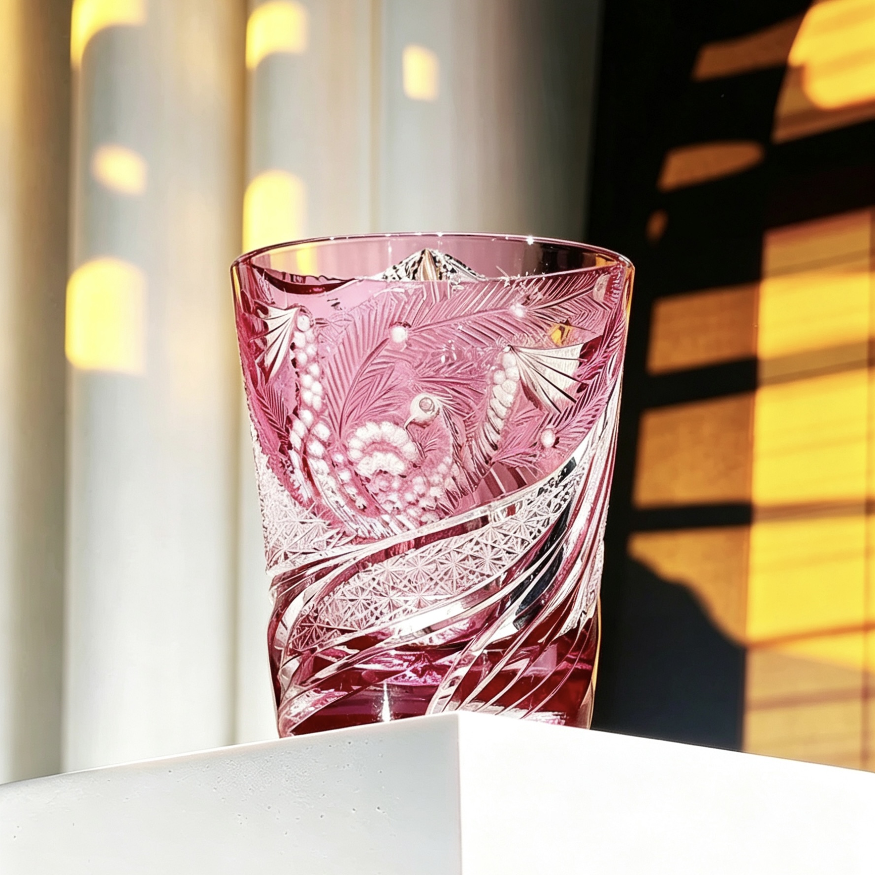 VSVEE Pink Peacock Hand-Cut Whiskey Glass | Luxury Crystal Gift