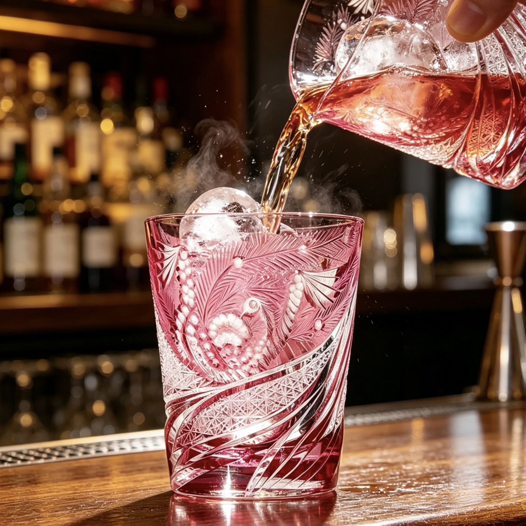 VSVEE Pink Peacock Hand-Cut Whiskey Glass | Luxury Crystal Gift