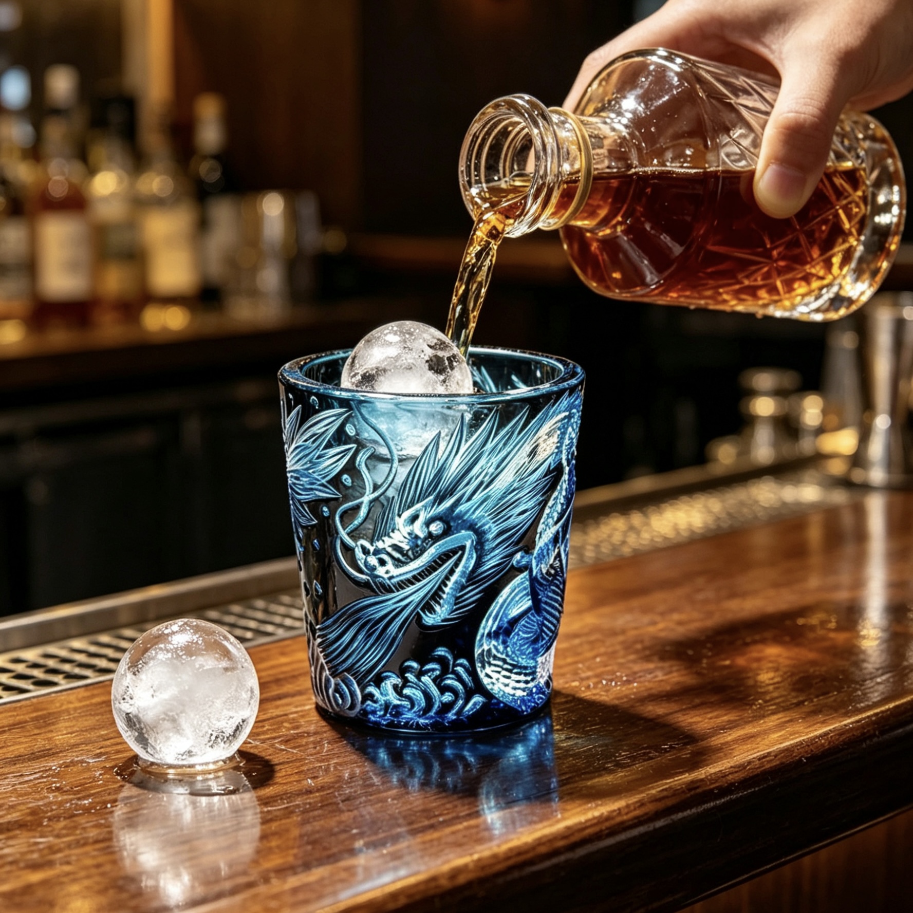 VSVEE Blue Dragon Hand-Cut Whiskey Glass | Luxury Crystal Gift