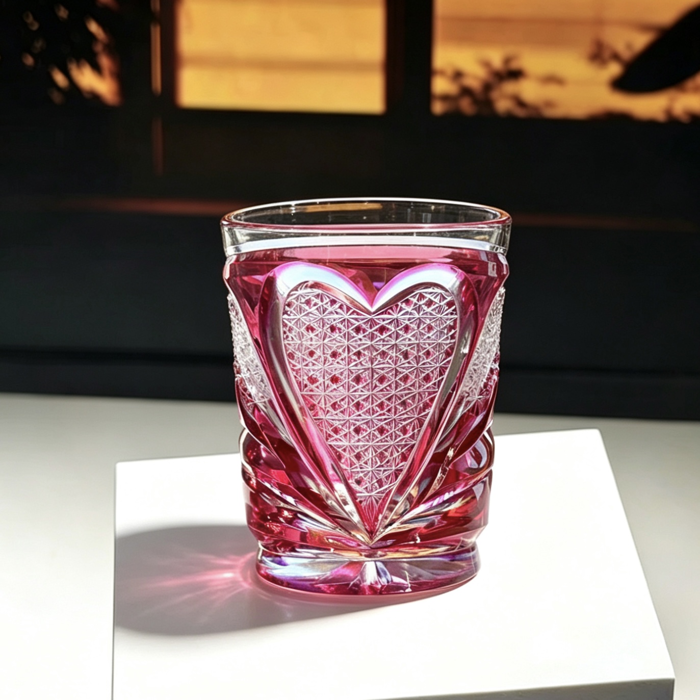 VSVEE Pink Heart Hand-Cut Whiskey Glass | Luxury Crystal Gift